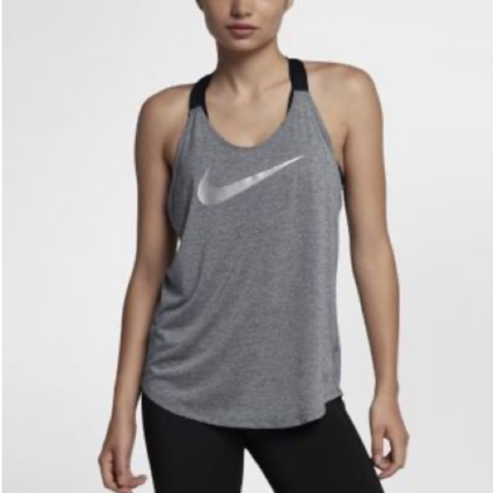(S) Nike Breathe Elastika Strappy Tank Top Gray Black Small Training Gym Dri-Fit